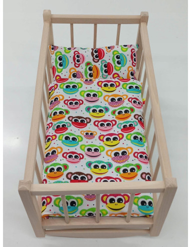 KOŁYSKA dla lalek drewniana + pościel 3 ELEMENTY