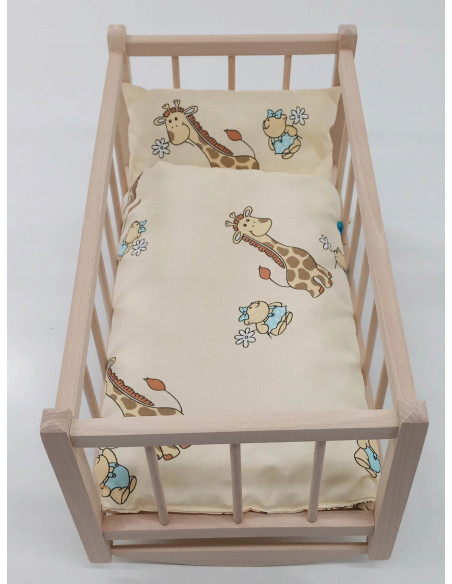 KOŁYSKA dla lalek drewniana + pościel 3 ELEMENTY