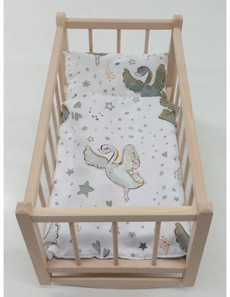 KOŁYSKA dla lalek drewniana + pościel 3 ELEMENTY