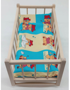 KOŁYSKA dla lalek drewniana + pościel 3 ELEMENTY
