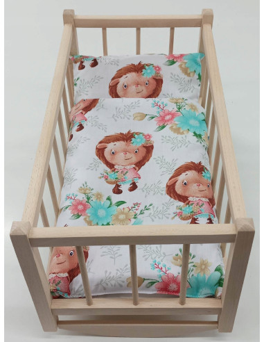 KOŁYSKA dla lalek drewniana + pościel 3 ELEMENTY