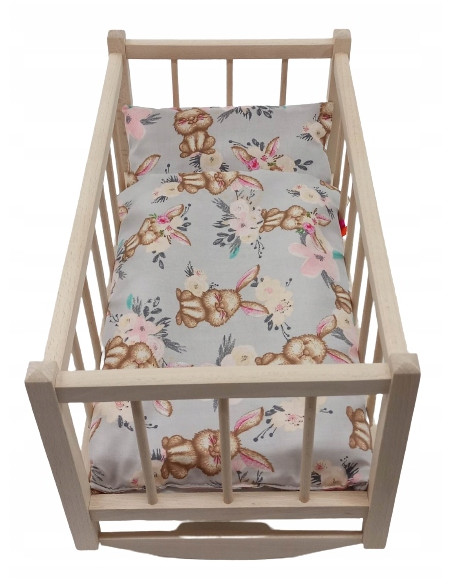 KOŁYSKA dla lalek drewniana + pościel 3 ELEMENTY