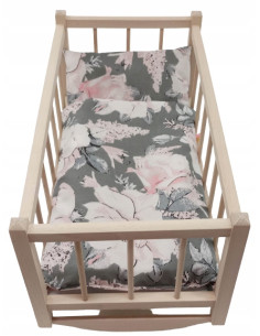 KOŁYSKA dla lalek drewniana + pościel 3 ELEMENTY
