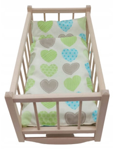 KOŁYSKA dla lalek drewniana + pościel 3 ELEMENTY