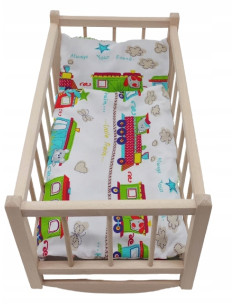 KOŁYSKA dla lalek drewniana + pościel 3 ELEMENTY