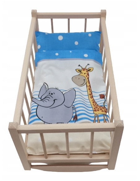 KOŁYSKA dla lalek drewniana + pościel 3 ELEMENTY