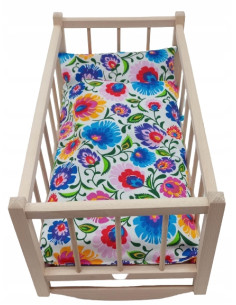 KOŁYSKA dla lalek drewniana + pościel 3 ELEMENTY