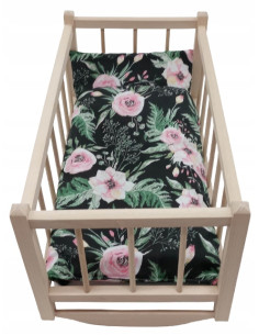 KOŁYSKA dla lalek drewniana + pościel 3 ELEMENTY