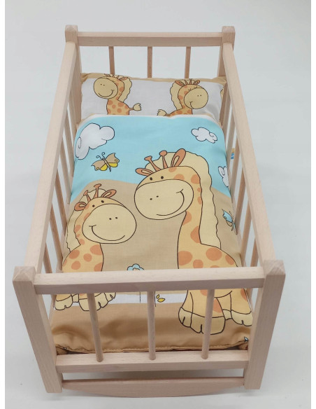 KOŁYSKA dla lalek drewniana + pościel 3 ELEMENTY