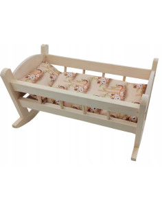 KOŁYSKA DREWNIANA dla lalek NIEMALOWANA + POŚCIEL