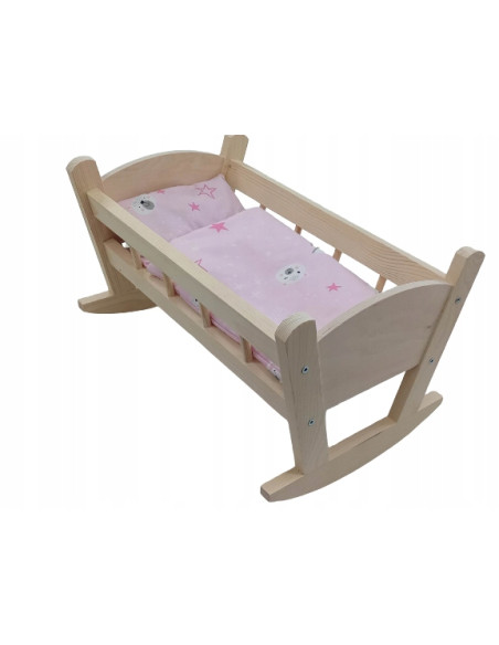 KOŁYSKA DREWNIANA dla lalek KOŁYSKA NATURALNA Z POŚCIELĄ