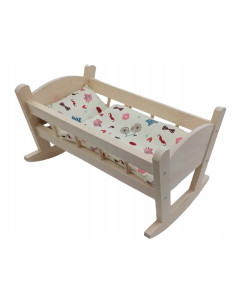 KOŁYSKA DREWNIANA dla lalek NIEMALOWANA + POŚCIEL