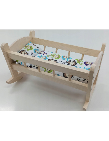 KOŁYSKA DREWNIANA dla lalek NIEMALOWANA + POŚCIEL