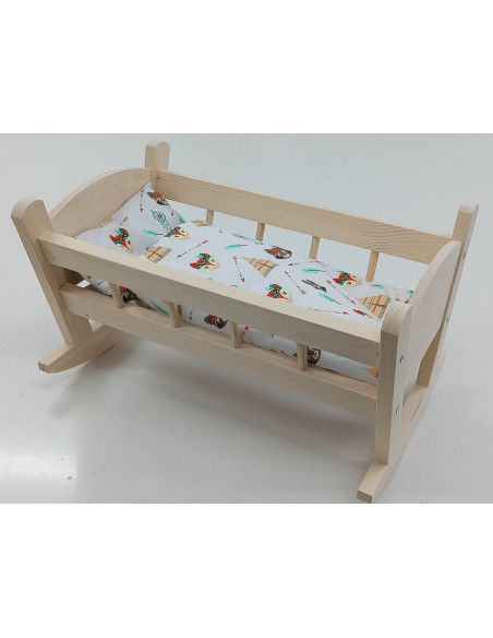 KOŁYSKA DREWNIANA dla lalek NIEMALOWANA + POŚCIEL