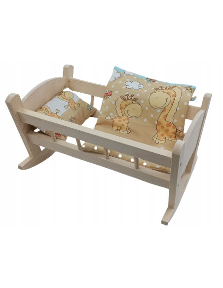 KOŁYSKA DREWNIANA dla lalek NIEMALOWANA + POŚCIEL