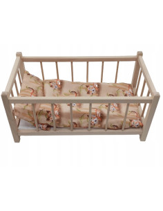 Drewniane łóżeczko dla lalek + POŚCIEL+ MATERAC