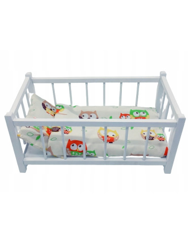 BIAŁE DREWNIANE ŁÓŻECZKO DLA LALEK + POŚCIEL 3EL