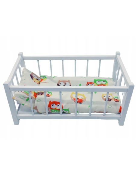 BIAŁE DREWNIANE ŁÓŻECZKO DLA LALEK + POŚCIEL 3EL