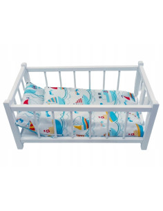 BIAŁE DREWNIANE ŁÓŻECZKO DLA LALEK + POŚCIEL 3EL