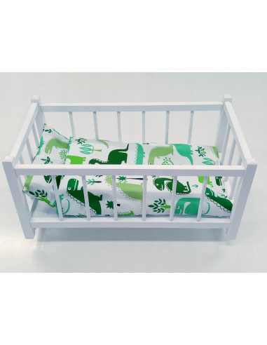 BIAŁE DREWNIANE ŁÓŻECZKO DLA LALEK + POŚCIEL 3EL