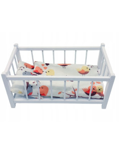 BIAŁE DREWNIANE ŁÓŻECZKO DLA LALEK + POŚCIEL 3 elementy