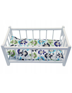 BIAŁE DREWNIANE ŁÓŻECZKO DLA LALEK + POŚCIEL 3 elementy