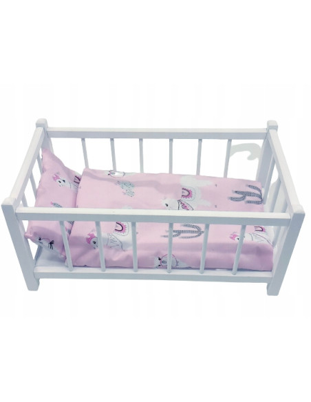 BIAŁE DREWNIANE ŁÓŻECZKO DLA LALEK + POŚCIEL 3EL