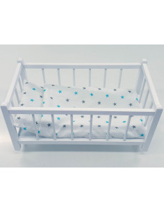 BIAŁE DREWNIANE ŁÓŻECZKO DLA LALEK + POŚCIEL 3EL