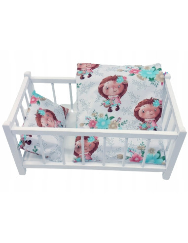 BIAŁE DREWNIANE ŁÓŻECZKO DLA LALEK + POŚCIEL 3EL