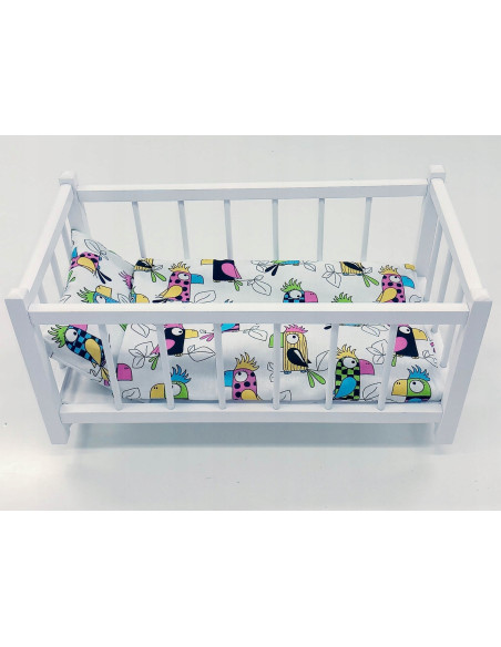 BIAŁE DREWNIANE ŁÓŻECZKO DLA LALEK + POŚCIEL 3EL