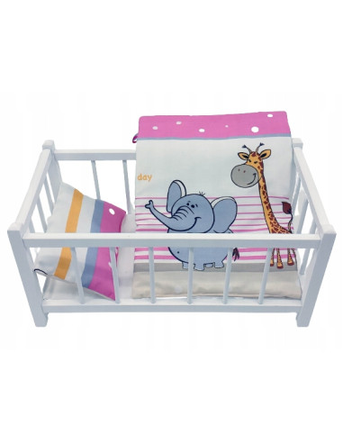 BIAŁE DREWNIANE ŁÓŻECZKO DLA LALEK + POŚCIEL 3EL