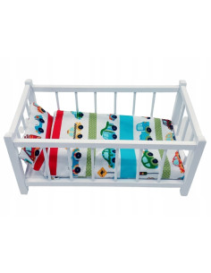 BIAŁE DREWNIANE ŁÓŻECZKO DLA LALEK + POŚCIEL 3EL