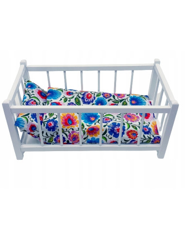 BIAŁE DREWNIANE ŁÓŻECZKO DLA LALEK + POŚCIEL 3EL