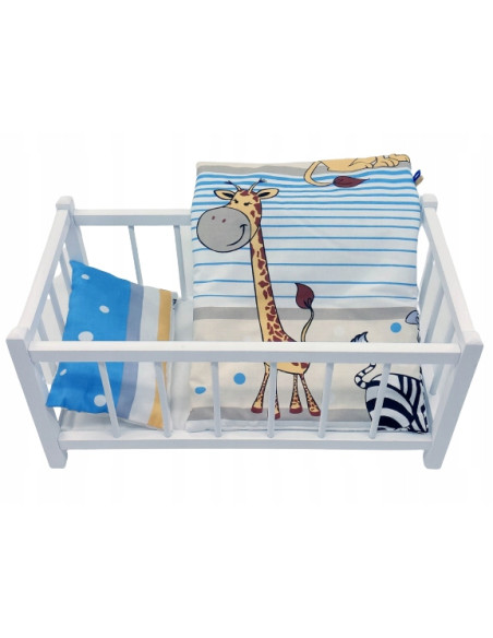 BIAŁE DREWNIANE ŁÓŻECZKO DLA LALEK + POŚCIEL 3 elementy