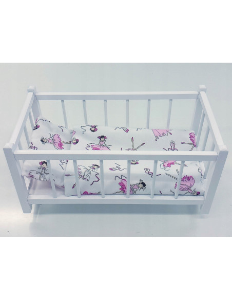 BIAŁE DREWNIANE ŁÓŻECZKO DLA LALEK + POŚCIEL 3EL