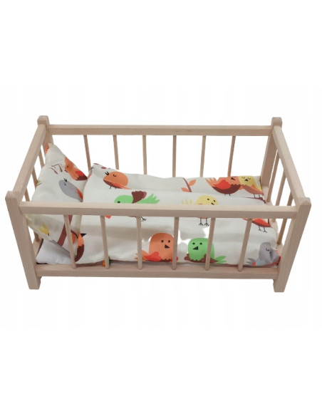 Drewniane łóżeczko dla lalek + POŚCIEL + MATERAC