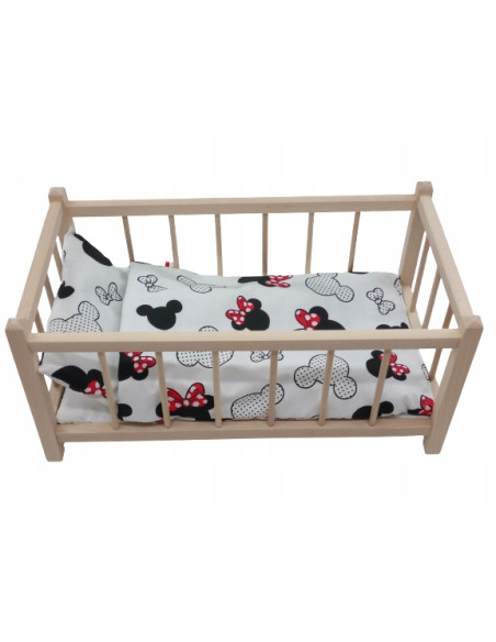 Drewniane łóżeczko dla lalek + POŚCIEL+ MATERAC