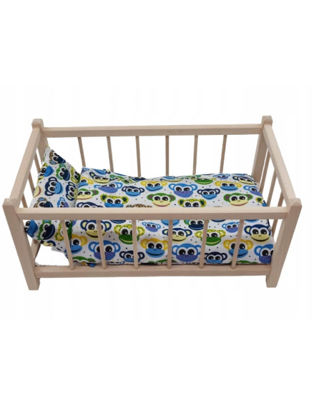 Drewniane łóżeczko dla lalek + POŚCIEL + MATERAC