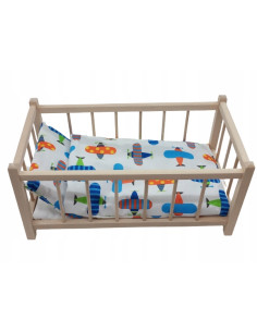 Drewniane łóżeczko dla lalek + POŚCIEL + MATERAC