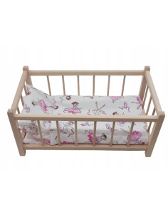 Drewniane łóżeczko dla lalek + POŚCIEL+ MATERAC