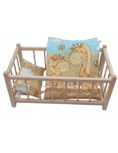 Drewniane łóżeczko dla lalek + POŚCIEL+ MATERAC