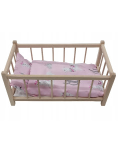 Drewniane łóżeczko dla lalek + POŚCIEL+ MATERAC