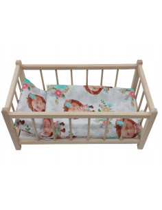 Drewniane łóżeczko dla lalek + POŚCIEL+ MATERAC