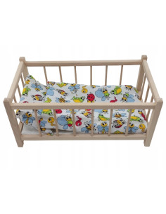 Drewniane łóżeczko dla lalek + POŚCIEL+ MATERAC