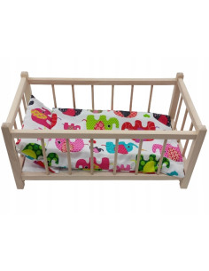 Drewniane łóżeczko dla lalek + POŚCIEL+ MATERAC