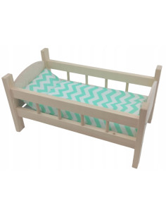 ŁÓŻECZKO DREWNIANE DUŻE dla lalek POŚCIEL 3 elementy