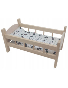 ŁÓŻECZKO DREWNIANE DUŻE dla lalek POŚCIEL 3 elementy