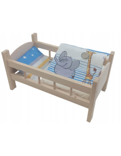 ŁÓŻECZKO DREWNIANE DUŻE dla lalek POŚCIEL 3 ELEMENTY