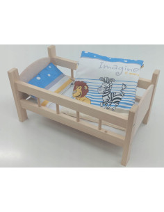 ŁÓŻECZKO DREWNIANE DUŻE dla lalek POŚCIEL 3 elementy