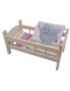 ŁÓŻECZKO DREWNIANE DUŻE dla lalek POŚCIEL 3 elementy